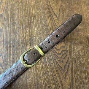 Vintage Genuine Ostrich Leather Belt with Solid Brass Buckle - Made in Spain